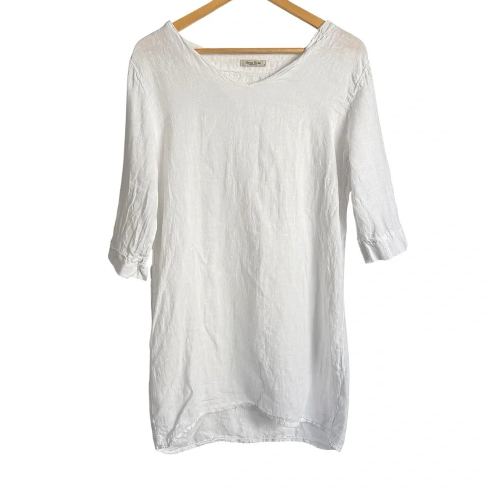 Alessia Pacini 100% Linen Mini Dress Tunic Cover Up Women’s Medium White Beach